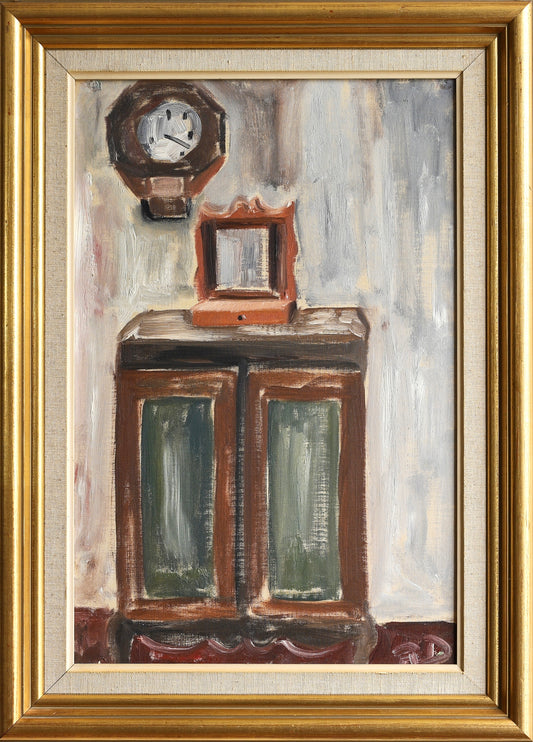 Vintage Original Mid Century Interior Oil Painting from Sweden