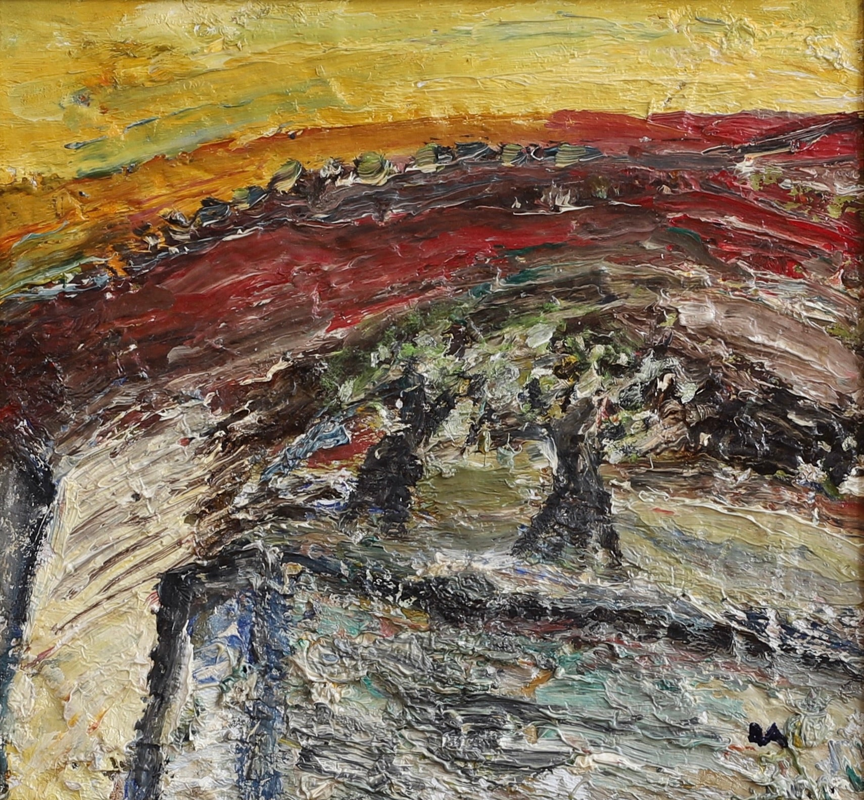 Original Vintage Abstract Landscape Oil Painting from Sweden