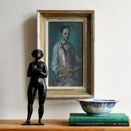 Vintage Art Room Mid Century Artist Self Portrait from Sweden