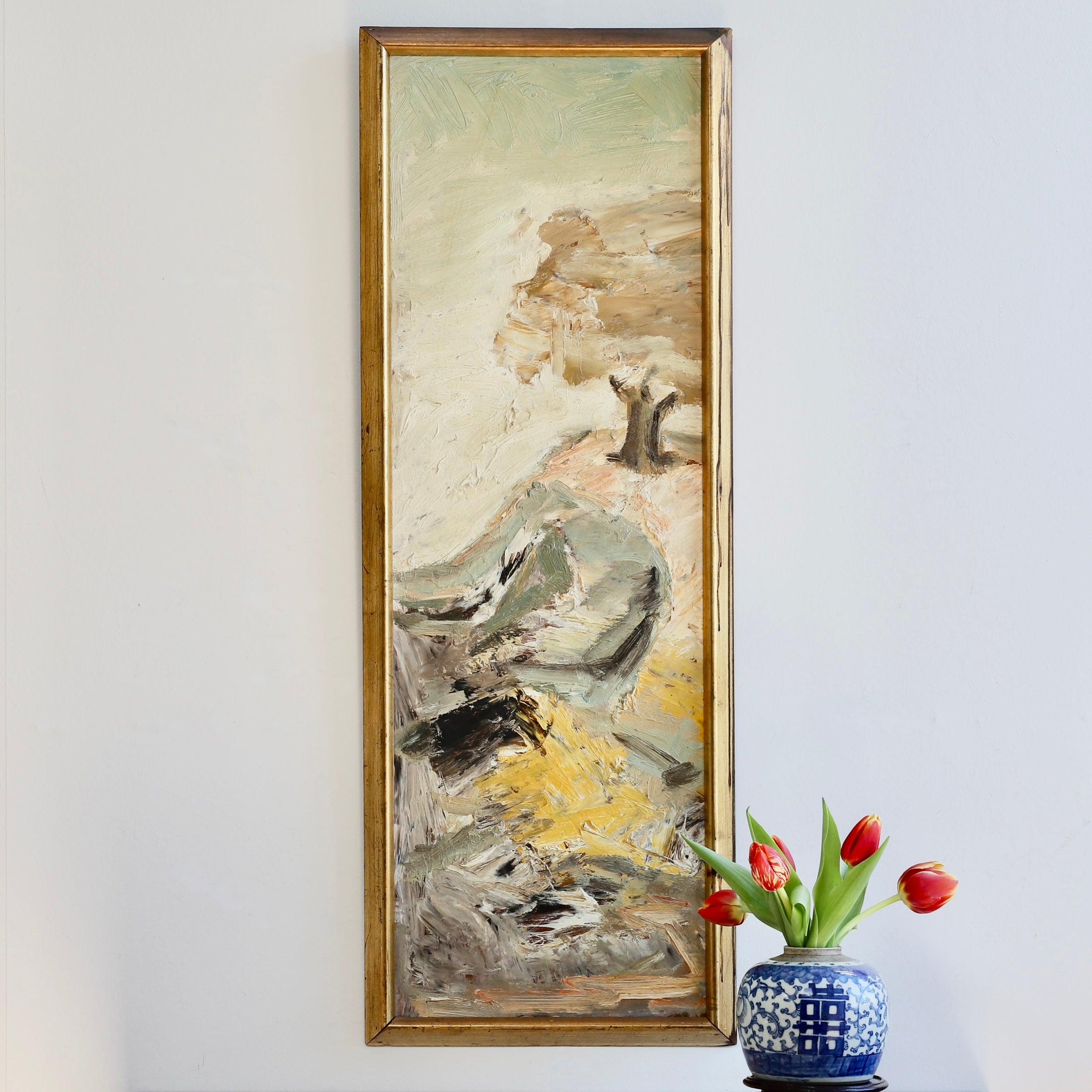 Mid Century Original Abstract Coastal Oil Painting From Sweden