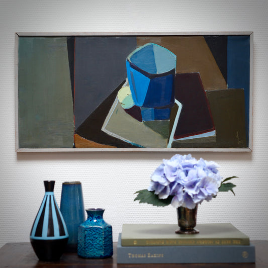 Vintage Art Room Mid Century Original Still Life Oil Painting from Sweden