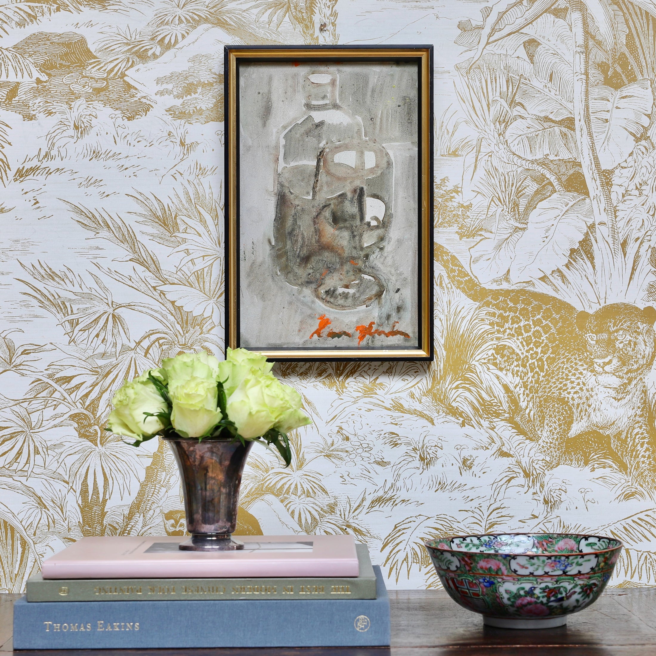 Vintage Mid Century Still Life Oil Painting From Sweden by L Herder