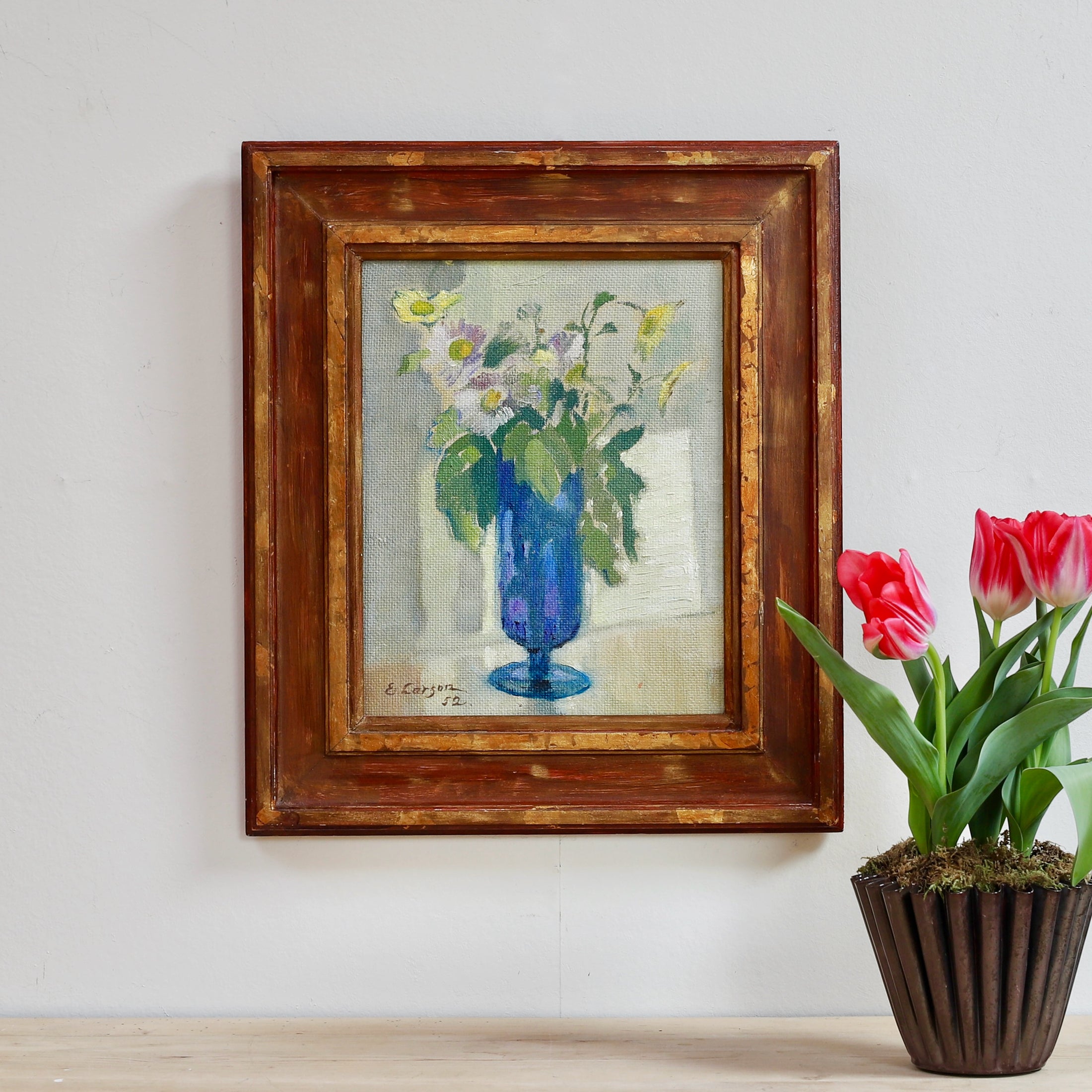 Original Still Life Floral Oil Painting Sweden 1952