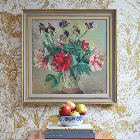 Vintage Mid Century Still Life Floral Oil Painting From Sweden