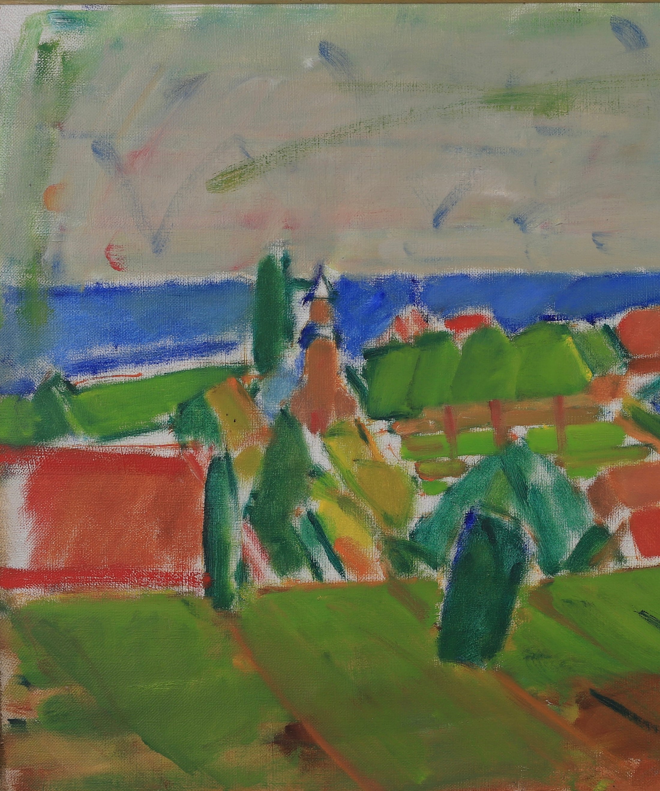 Colorful Swedish Mid Century Original Landscape Oil Painting 1958