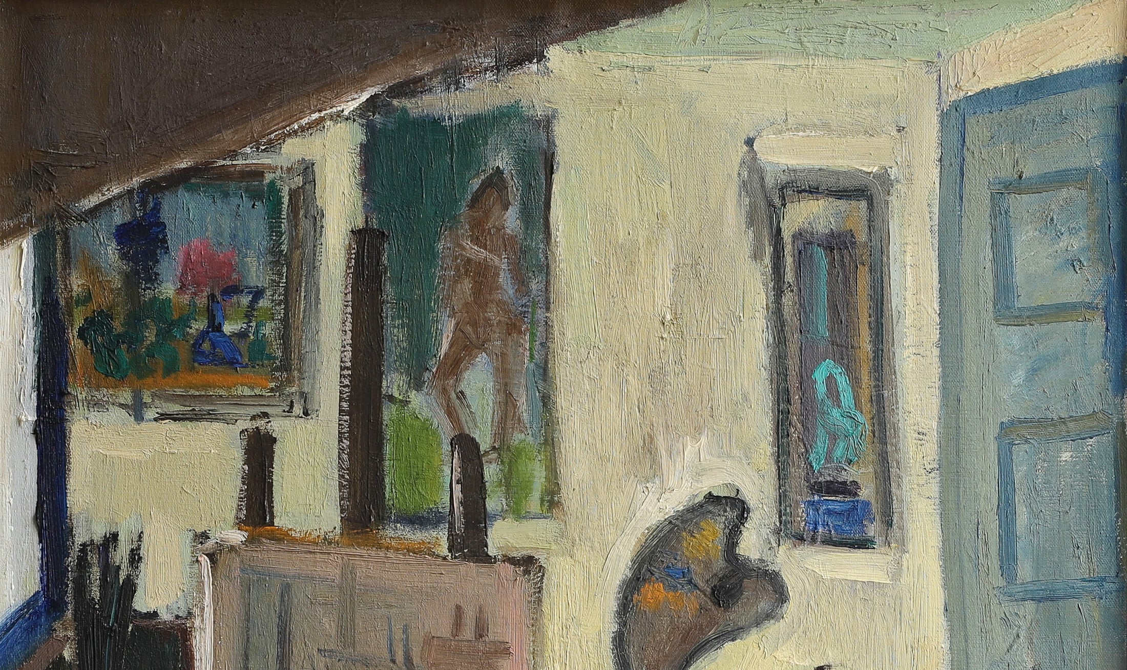 Vintage Art Room Original Artist's Studio  interior Oil Painting Sweden