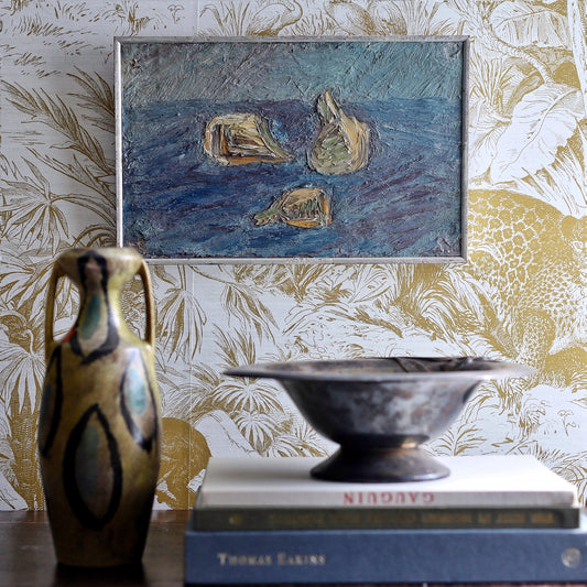 Swedish Mid Century Vintage Art Still Life Oil Painting