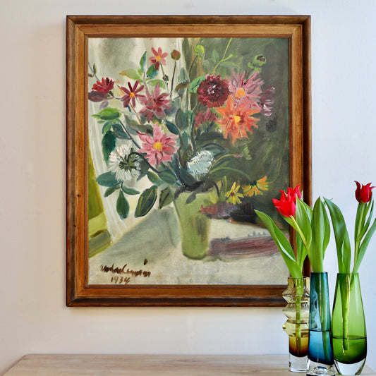 Vintage Original Still Life Oil Painting From Sweden 1934