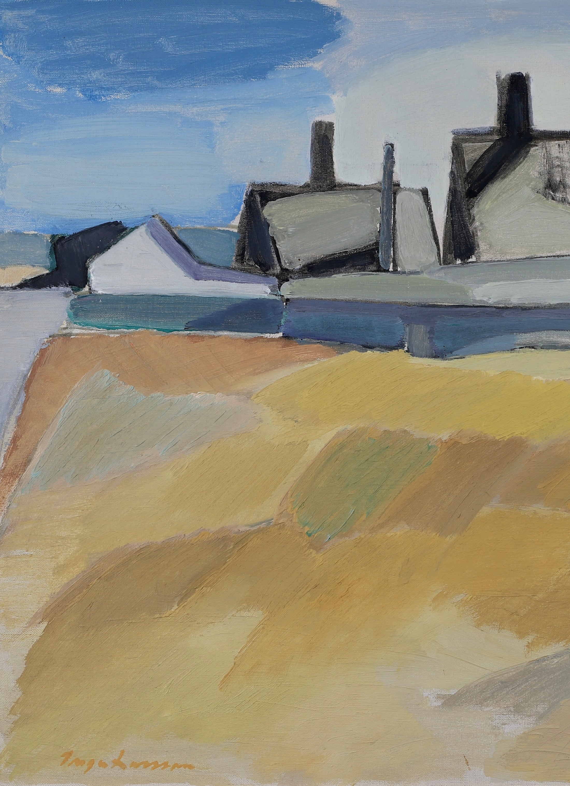 Vintage Art Mid Century Coastal Oil Painting from Sweden