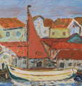 Load image into Gallery viewer, Mid Century Original Harbor Oil Painting From Sweden 1960