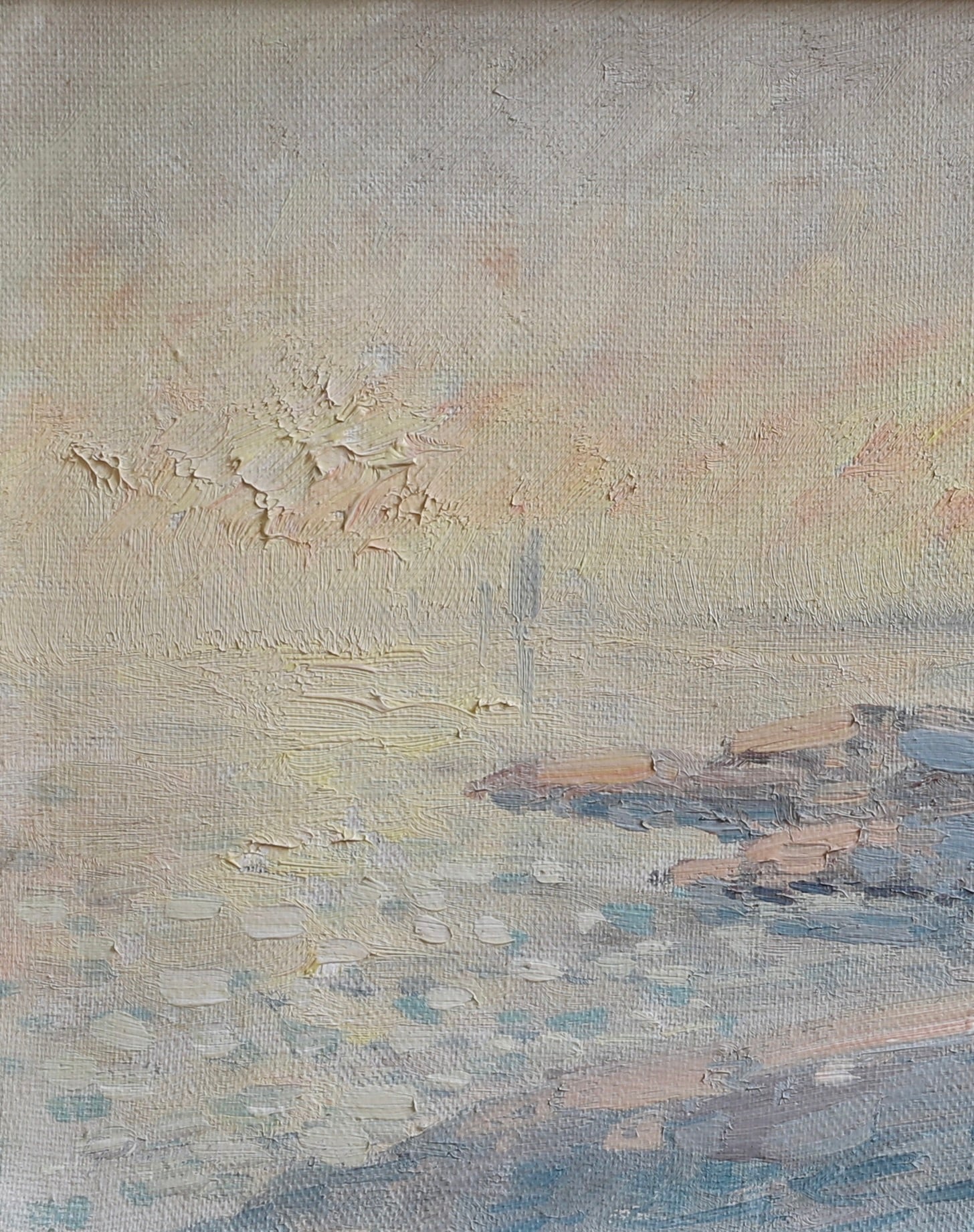 Vintage Art Mid Century Coastal Oil Painting by from Sweden