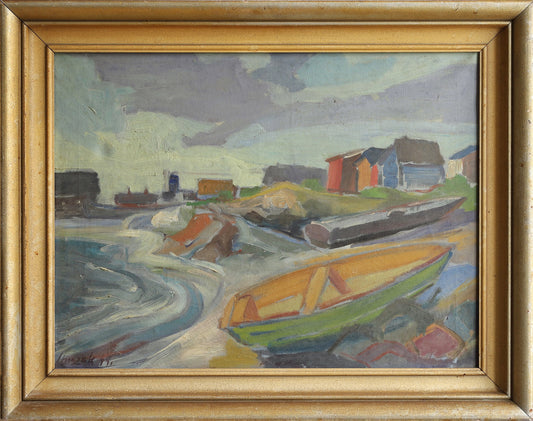 Mid Century Vintage Art Original Coastal Oil Painting from Sweden