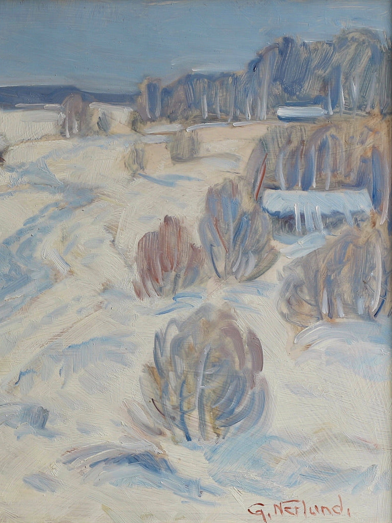 Mid Century Original Winterscape Oil Painting From Sweden