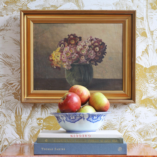 Original Still Life Floral Oil Painting Sweden Vintage Art Room