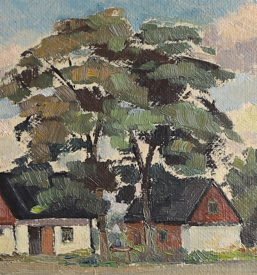 Vintage Art Room Mid Century Farmhouse Oil Painting from Sweden