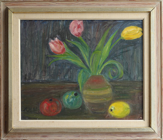 Vintage Art Room 1960's Still Life Oil Painting from Sweden