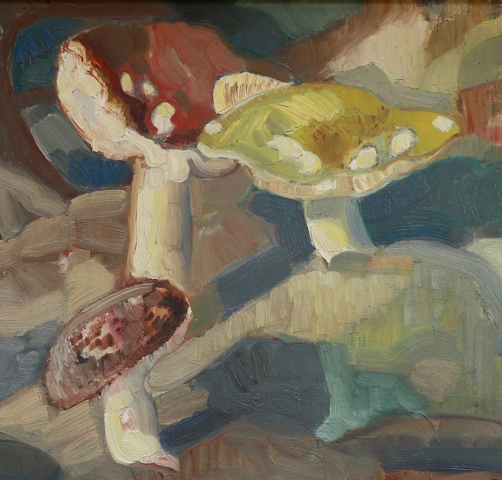 Vintage Mid Century Mushroom Oil Painting By Sweden