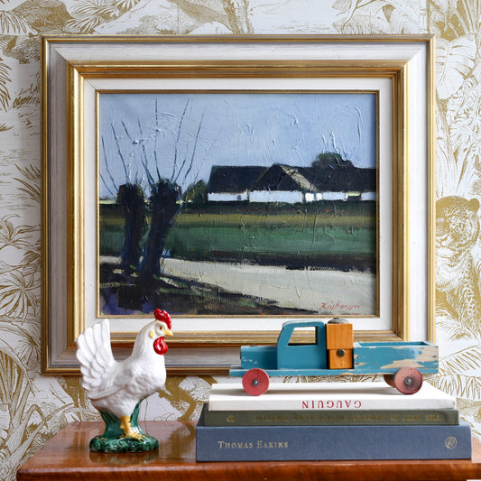 Original Vintage Mid Century Farmhouse Oil Painting Sweden