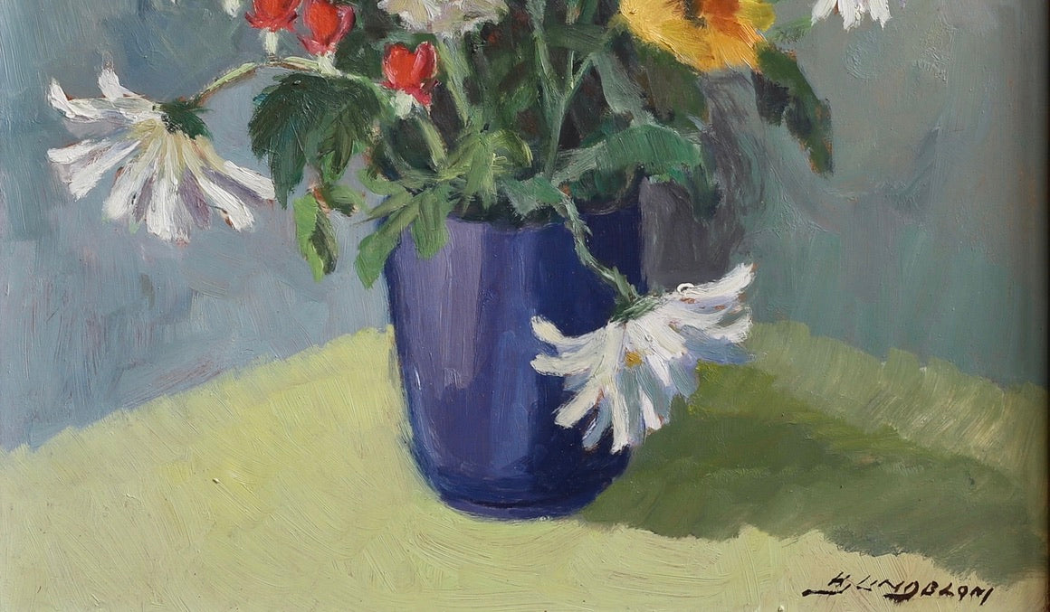 Vintage Art Original Mid Century Floral Still Life Oil Painting