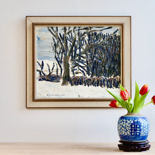 Vintage Art Original Winterscape Oil Painting From Sweden