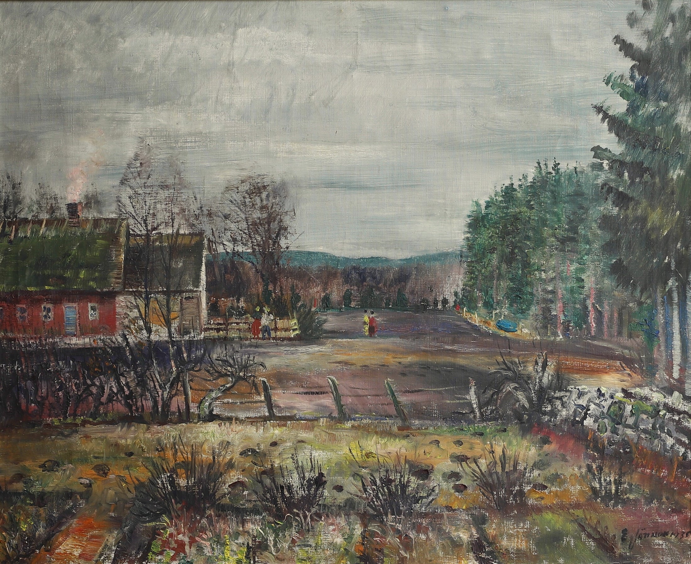 Original Vintage Farmhouse Oil Painting from Sweden 1935