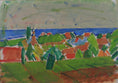 Load image into Gallery viewer, Colorful Swedish Mid Century Original Landscape Oil Painting 1958