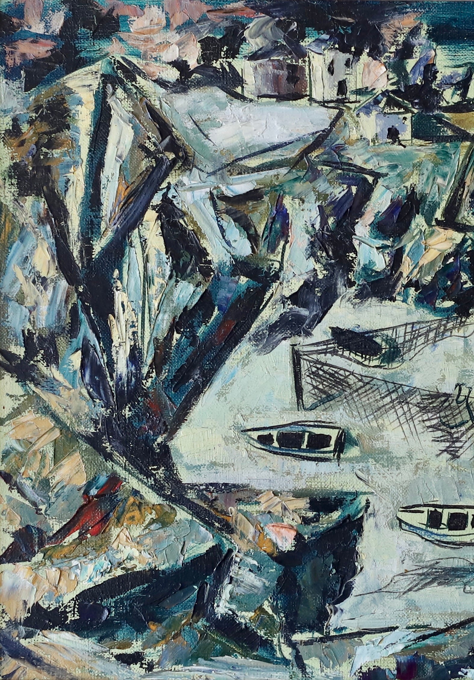 Mid Century Coastal Oil Painting From Sweden 1953