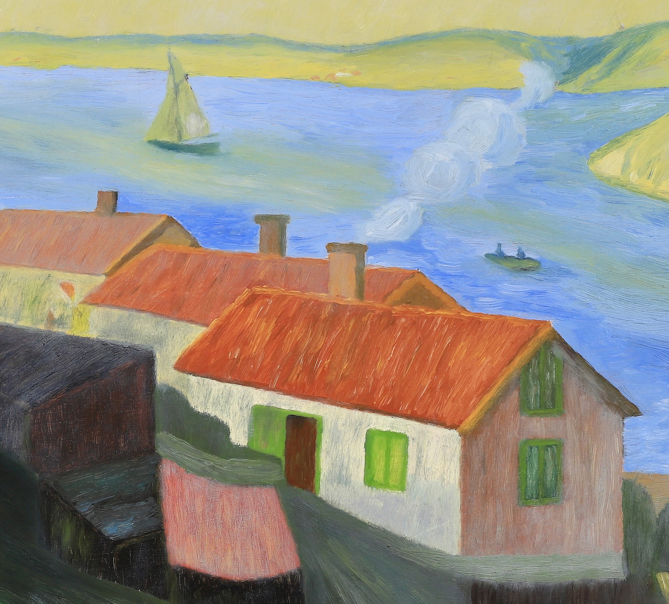 Mid Century Art Coastal Oil Painting from Sweden