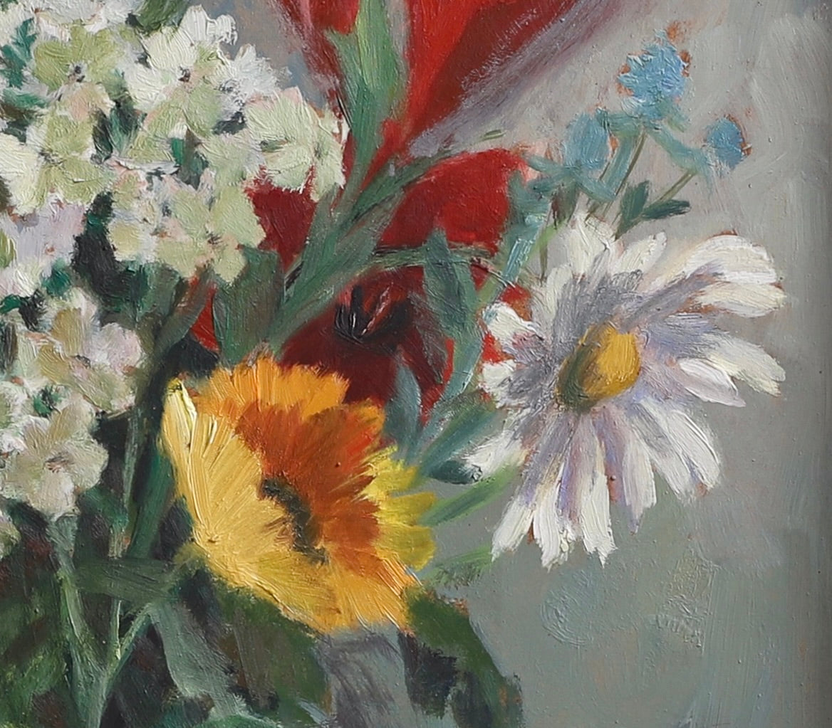 Vintage Art Original Mid Century Floral Still Life Oil Painting