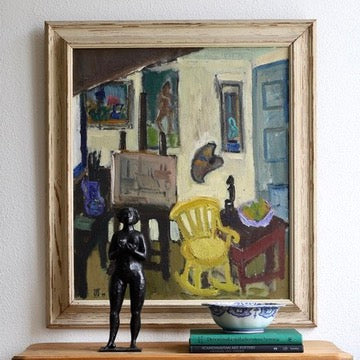 Vintage Art Room Original Artist's Studio  interior Oil Painting Sweden