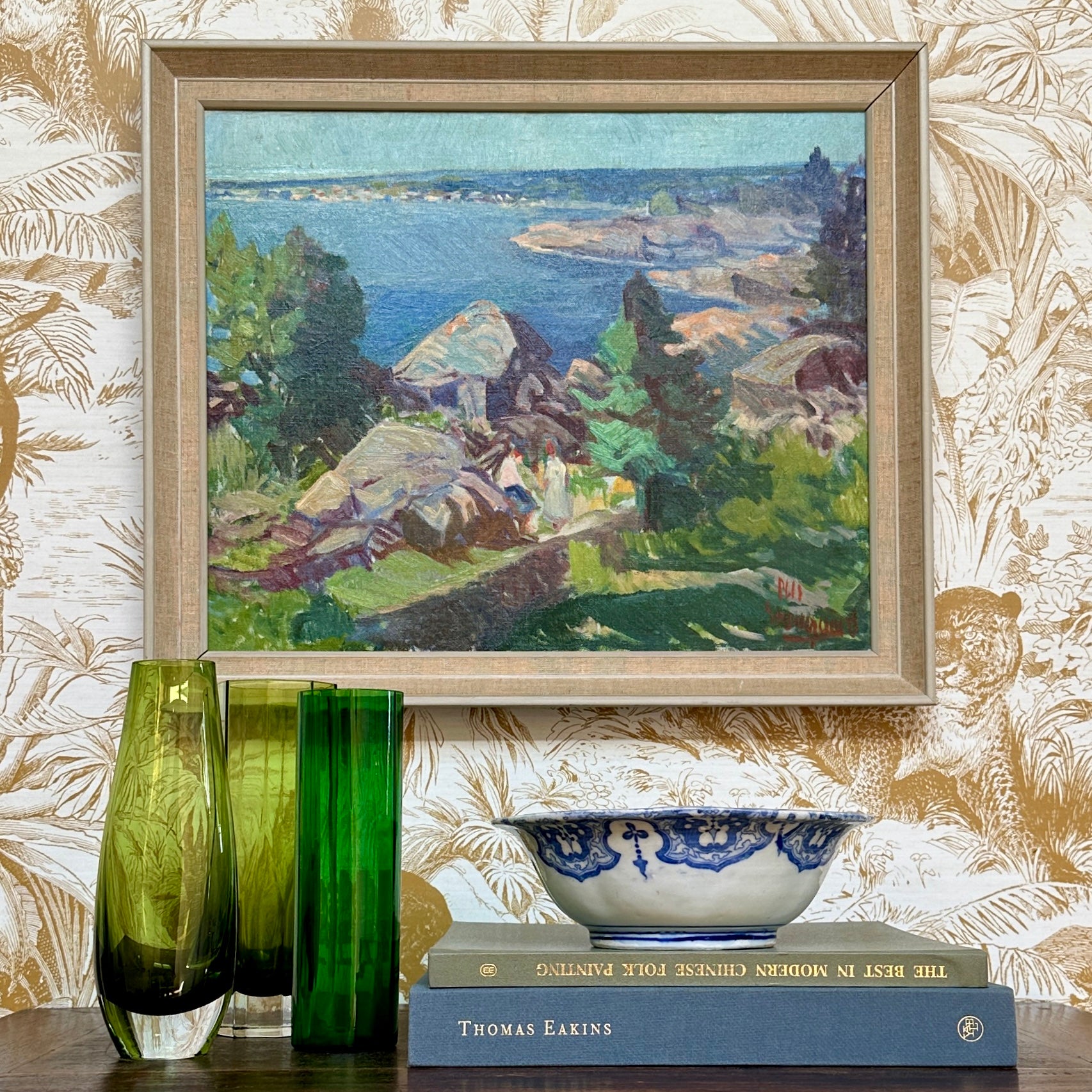 Mid Century Vintage Coastal Oil Painting From Sweden