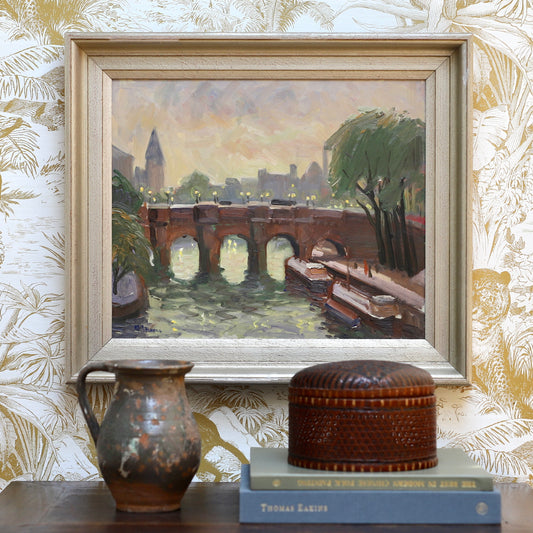 Vintage Art Original Cityscape Oil Painting From Sweden