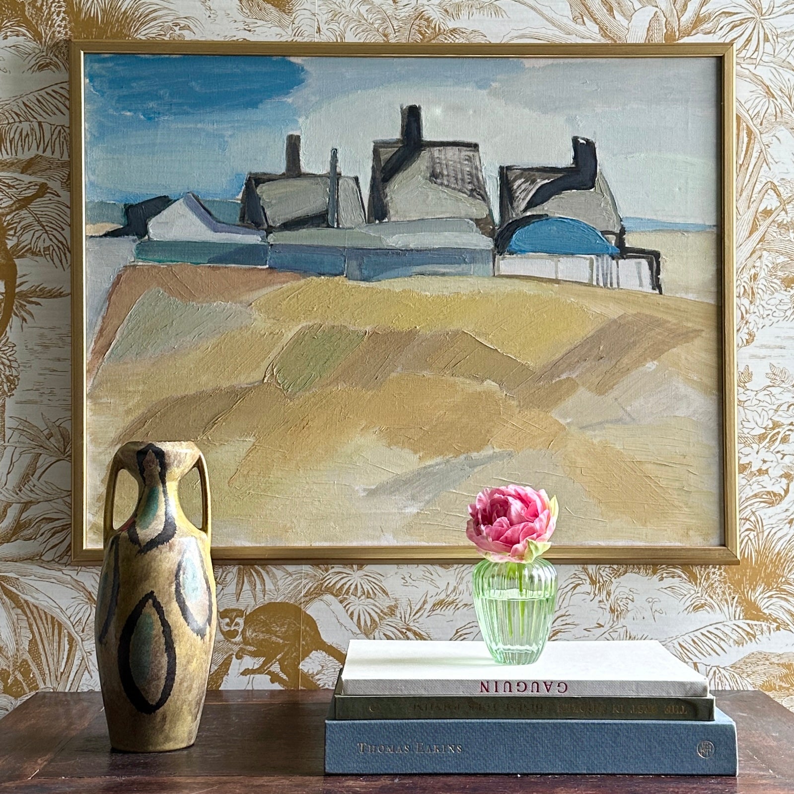 Vintage Art Mid Century Coastal Oil Painting from Sweden