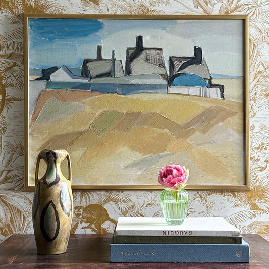 Vintage Art Mid Century Coastal Oil Painting from Sweden