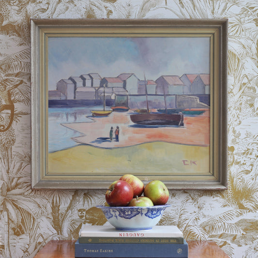 Mid Century Vintage Original Coastal Oil Painting From Sweden