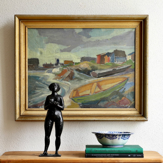 Mid Century Vintage Art Original Coastal Oil Painting from Sweden