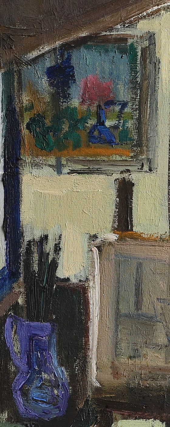 Vintage Art Room Original Artist's Studio  interior Oil Painting Sweden