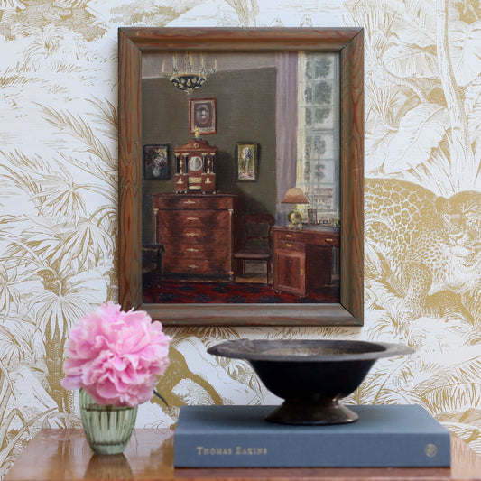 Vintage Art Room Original Interior Oil Painting from Sweden