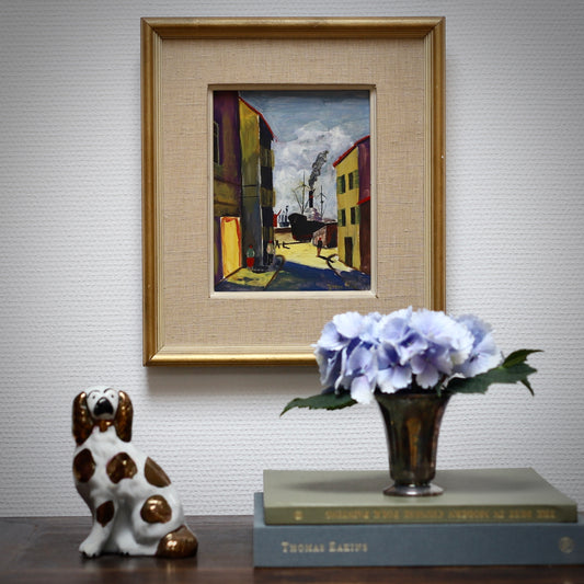 Original Vintage Art Harbor Oil Painting From Sweden