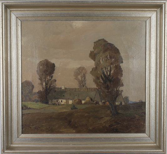 Original Vintage Farmhouse Oil Painting from Sweden 1938