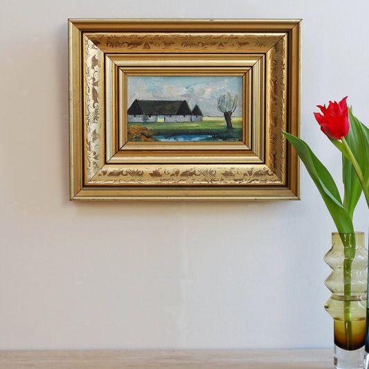 Original Vintage Farmhouse Oil Painting from Sweden