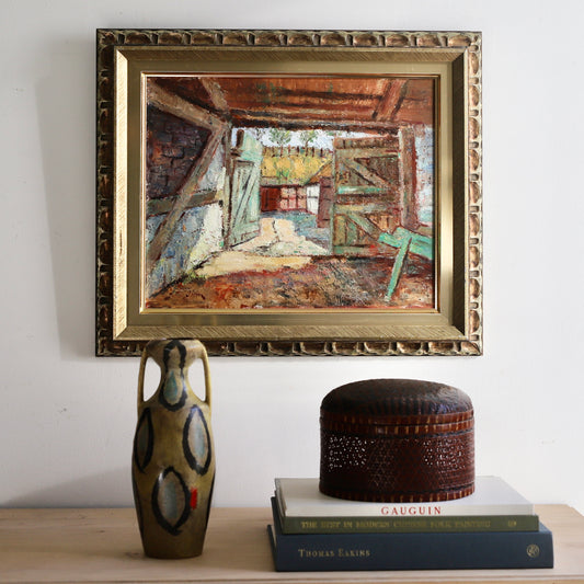 Colorful Vintage Original Farmhouse Oil Painting From Sweden