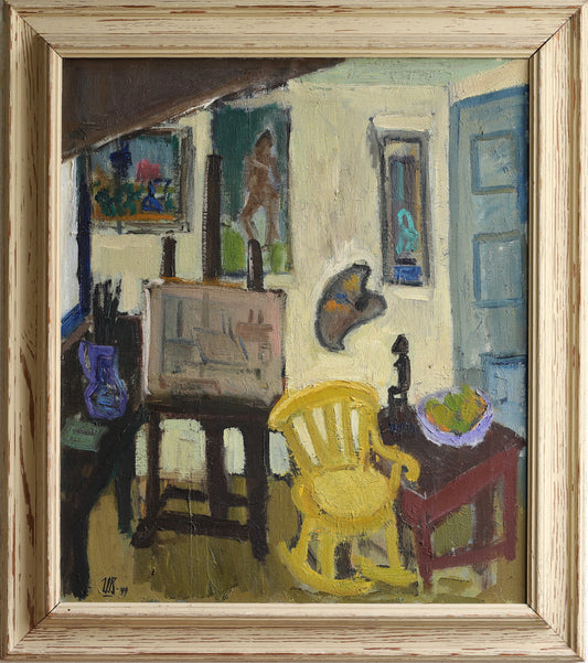 Vintage Art Room Original Artist's Studio  interior Oil Painting Sweden