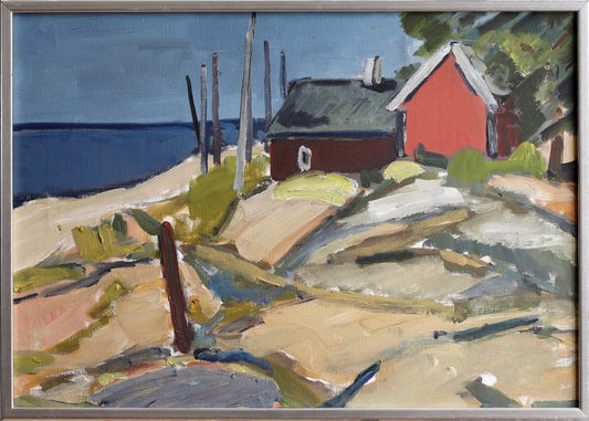 Mid Century Affordable Vintage Art Original Coastal Oil Painting