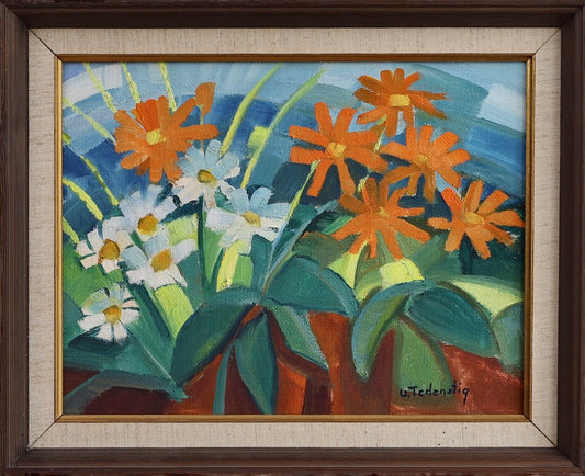 Mid Century Vintage Original Floral Oil Painting from Sweden