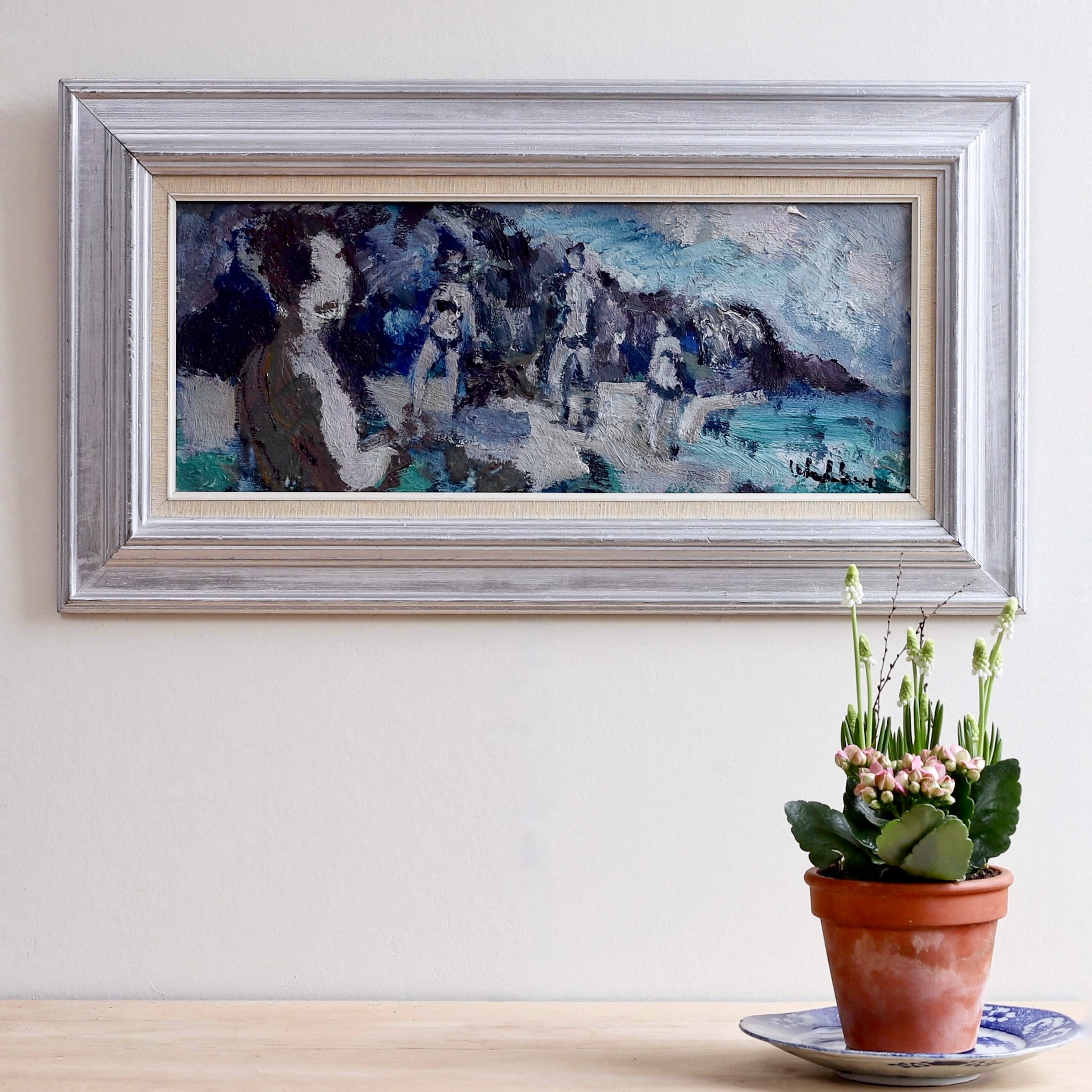 Vintage Beach Oil Painting by from Sweden by B Wahlberg