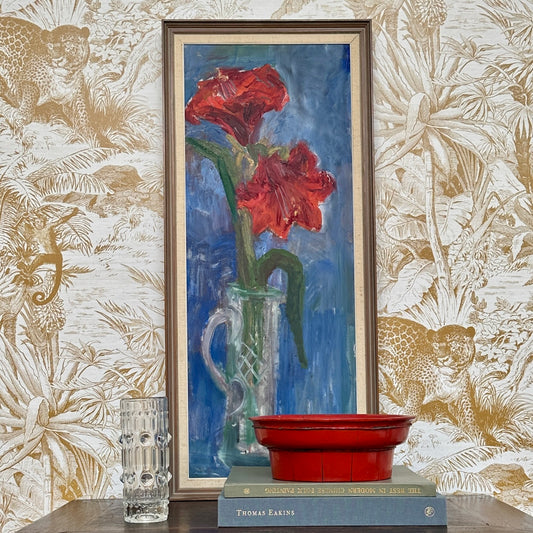 Vintage Art Room Mid Century Still Life Oil Painting From Sweden