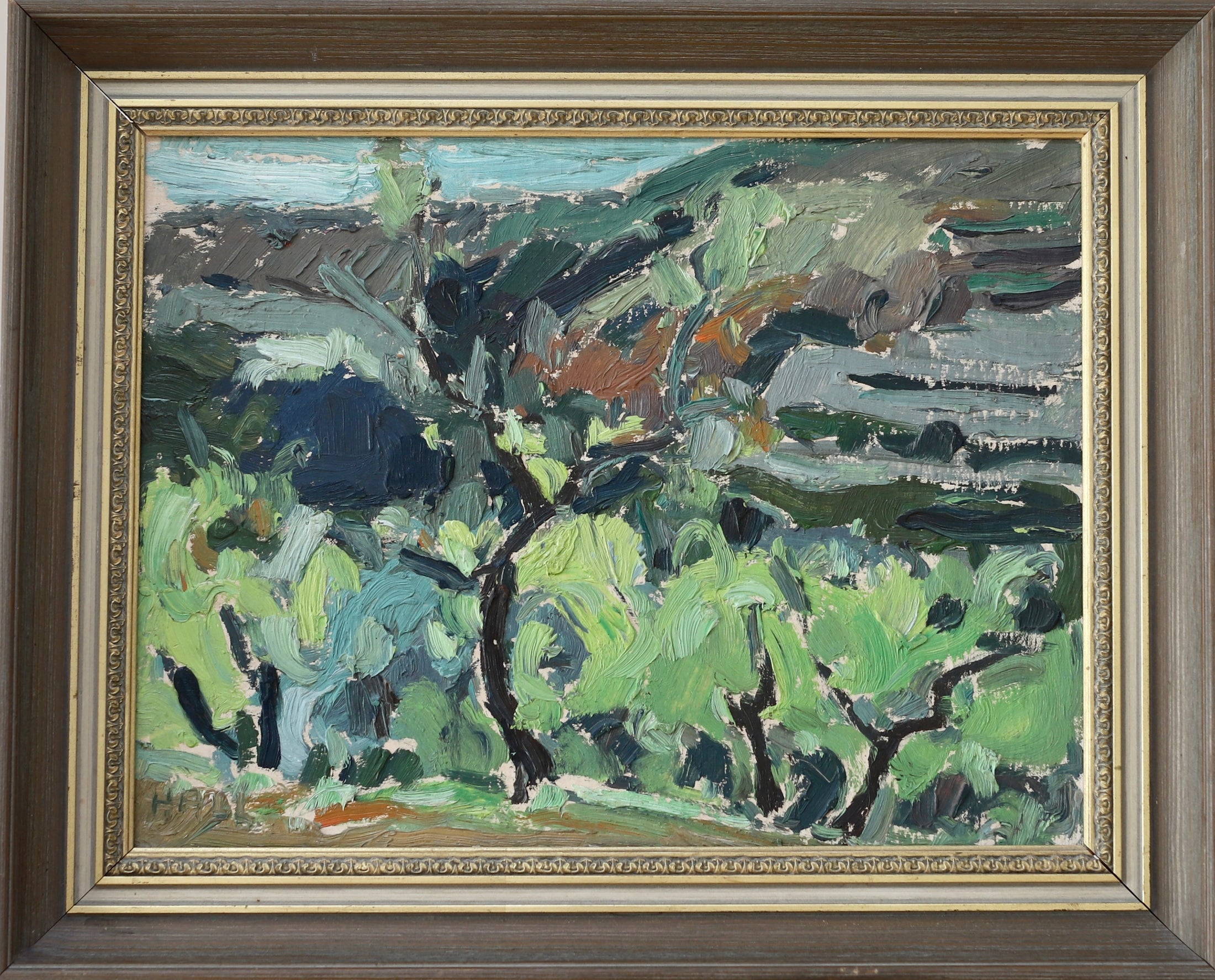 Vintage Art Mid Century Oil Painting By L Hall Sweden