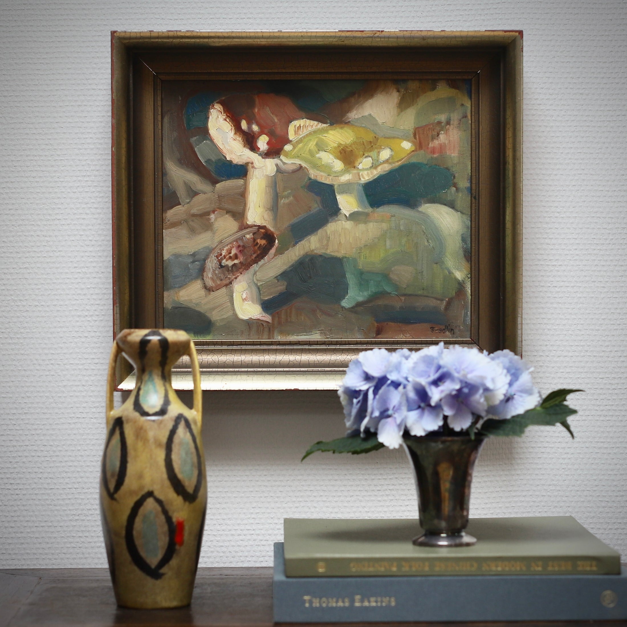 Vintage Mid Century Mushroom Oil Painting By Sweden