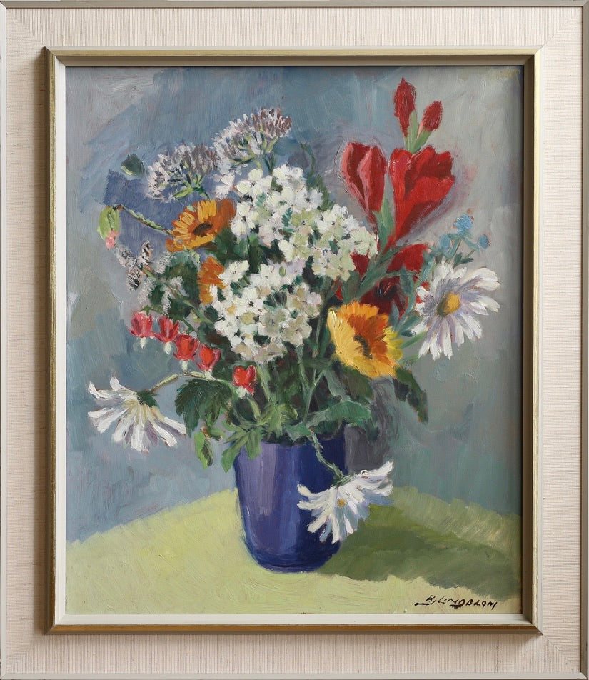 Vintage Art Original Mid Century Floral Still Life Oil Painting